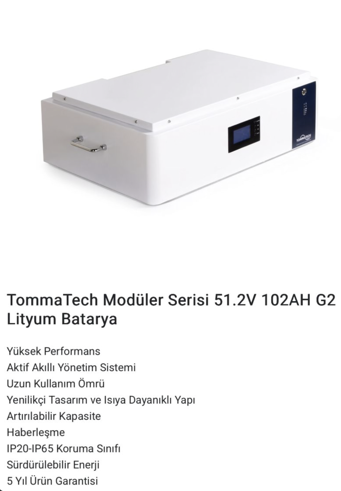 TommaTech Modüler Serisi 51.2V 102AH G2 Lityum Batarya