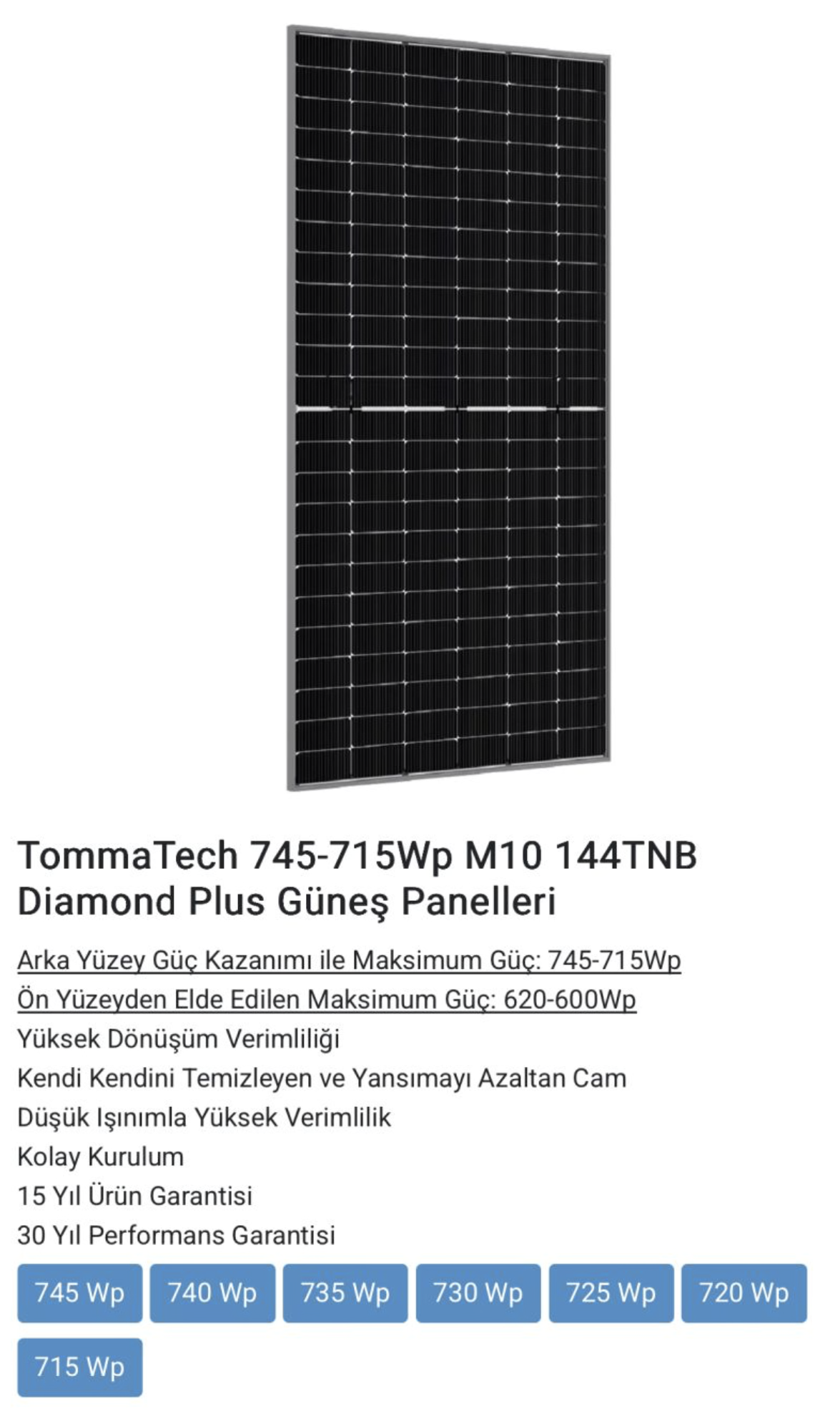 TommaTech 745-715Wp M10 144TNB Diamond Plus Güneş Panelleri